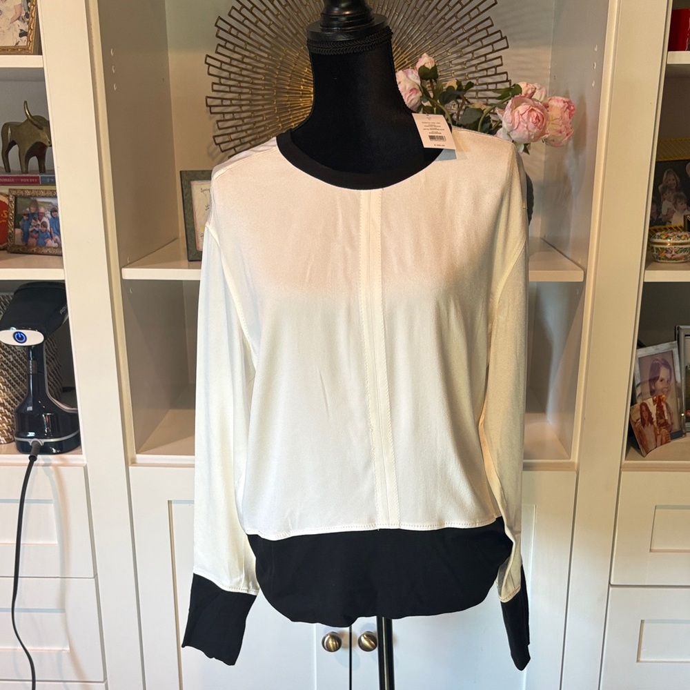 NWT Women's Crewneck Two-Tone Helmut Lang Long Sleeve Top - Black & White